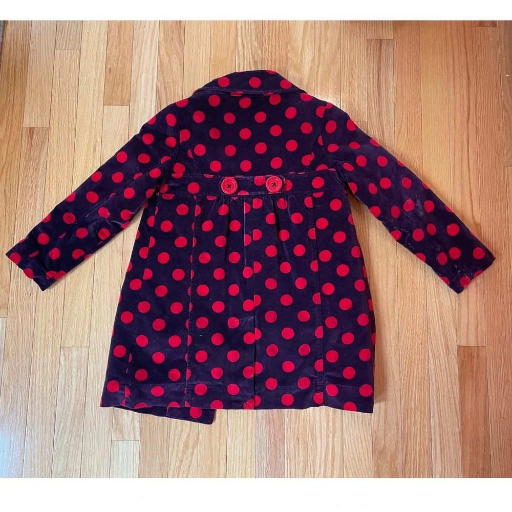Mini Boden Girls Purple Red Polka Dot Velvet Coat Jacket Cotton‎ 7-8Y